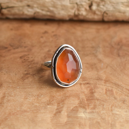 Chunky Boho Ring - Faceted Carnelian Ring - Carnelian Boho Ring - Silversmith Ring