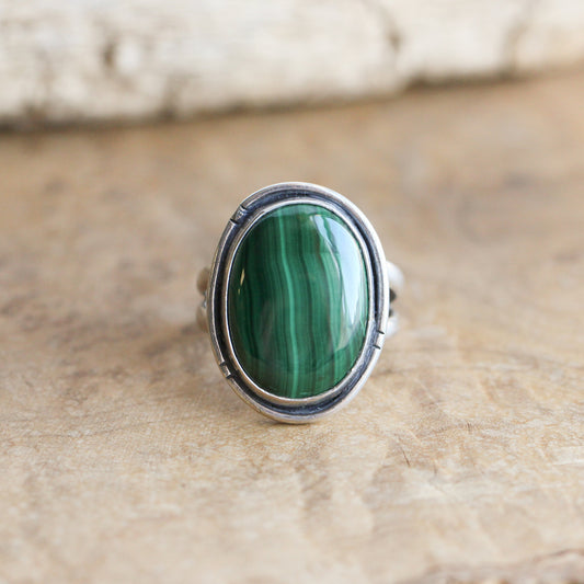 Malachite Sterling Silver Ring – Handcrafted Boho Silversmith Design