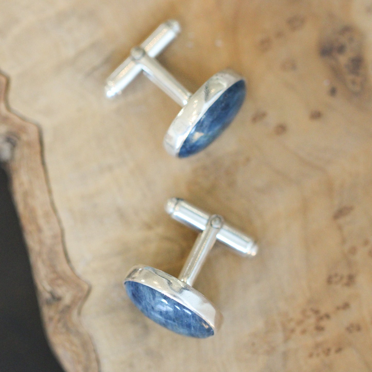 Blue Apatite Cufflinks – Silversmithed Sterling Silver, Australia