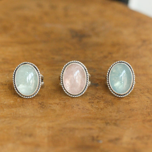 Big Morganite Boho Ring - Choose your hue - Multi-color Beryl - Sterling Silver