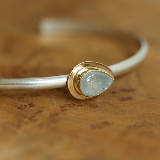 14K Gold Aquamarine Cuff Bracelet – Sterling Silver Bangle