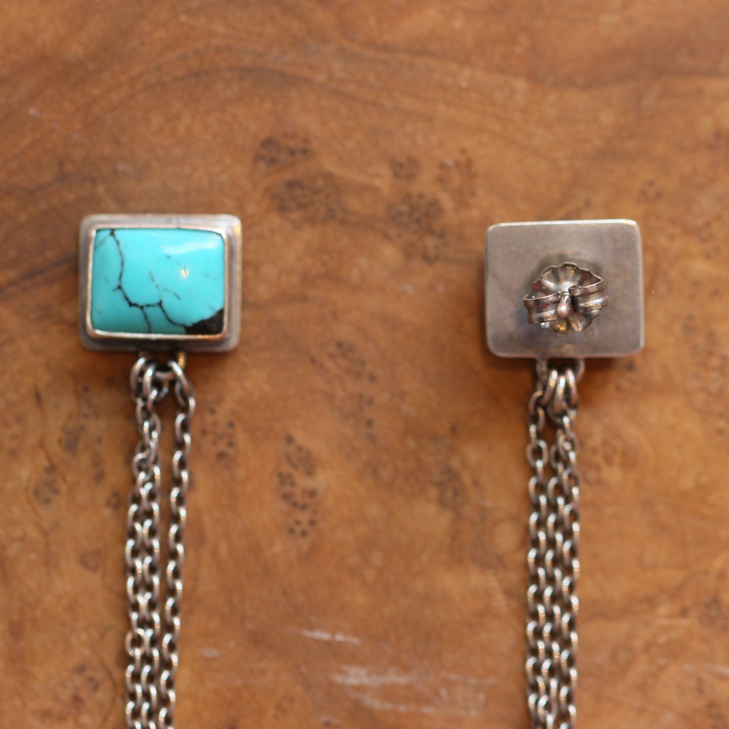 Long Turquoise Chain Earrings - .925 Sterling Silver