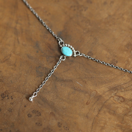 American Turquoise Sterling Silver Y Necklace - Dainty Lariat