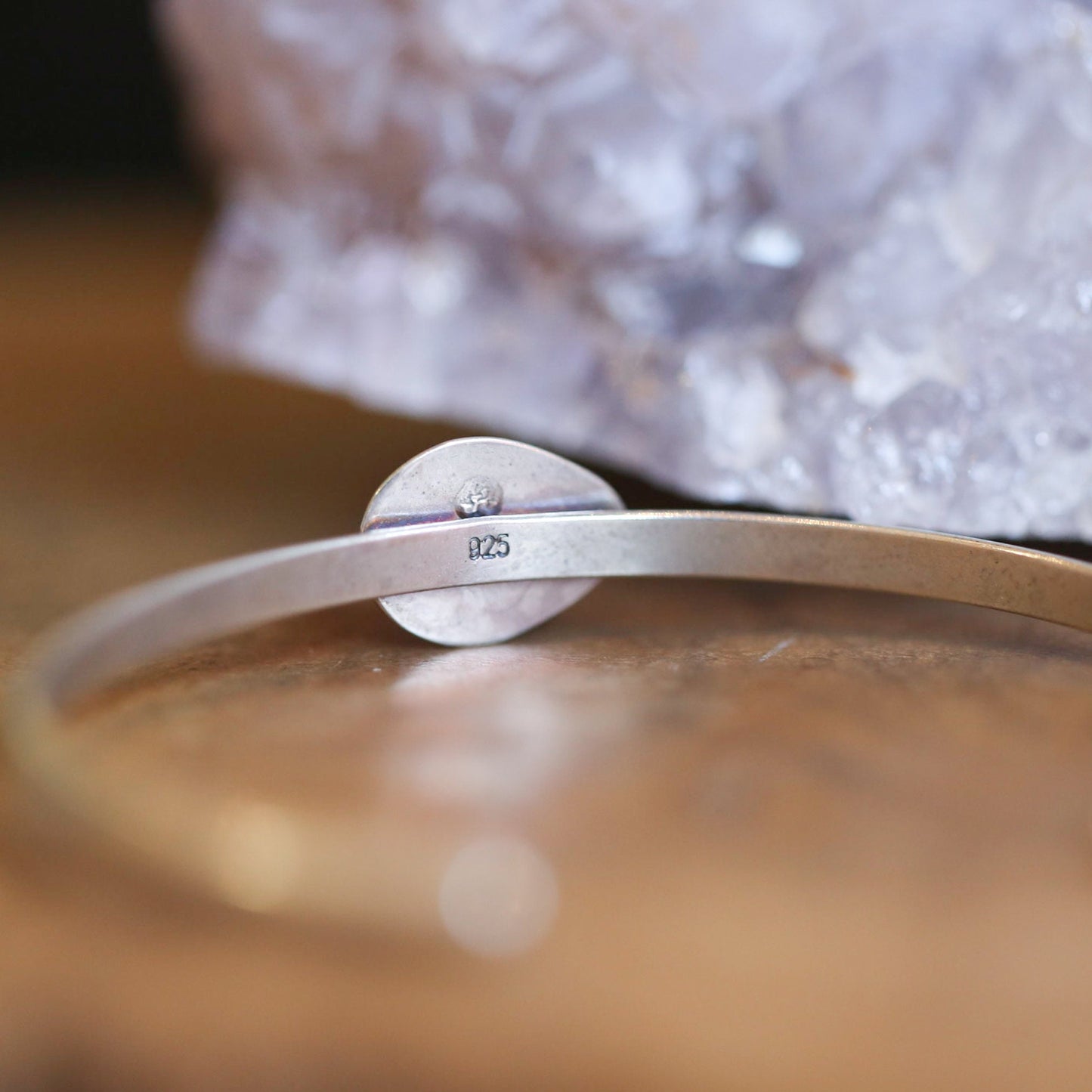 Blue Kyanite Sterling Silver Cuff Bracelet - Pear Cabochon