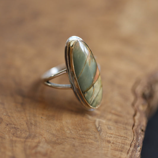 Red Creek Jasper Ring | 18K Solid Gold Bezel | Sterling Silver