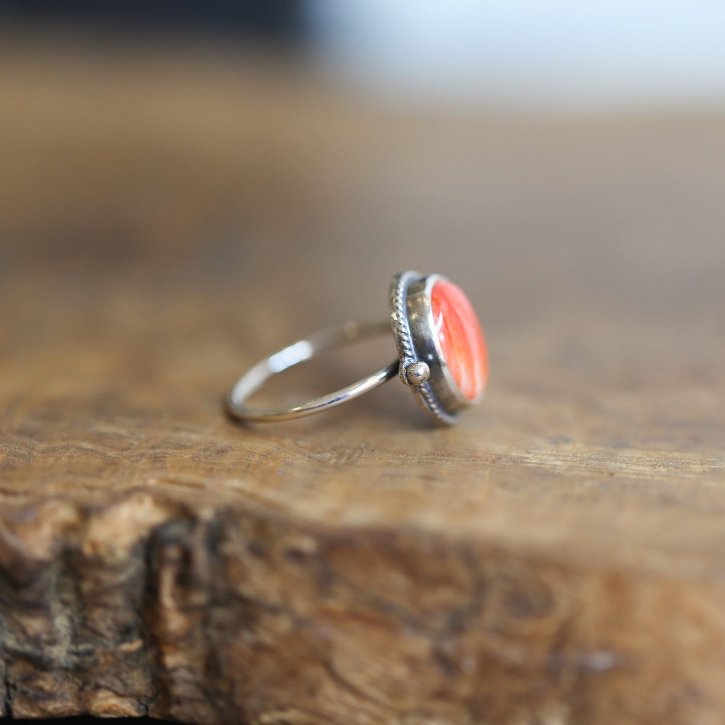 Dainty Spiny Oyster Ring – Oxidized Sterling Silver, Handmade