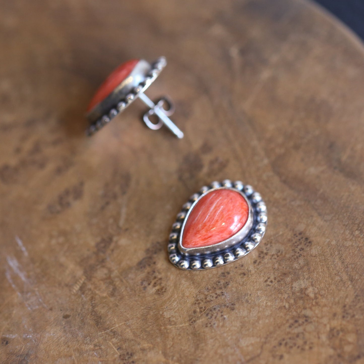 Spiny Oyster Shell Pear Posts | Sterling Silver