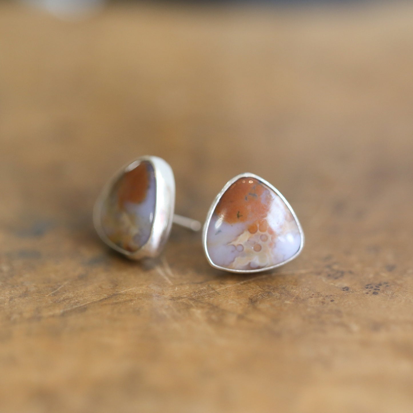 Ocean Jasper Posts - Ready to Ship - Triangle Shape - Sterling Silver