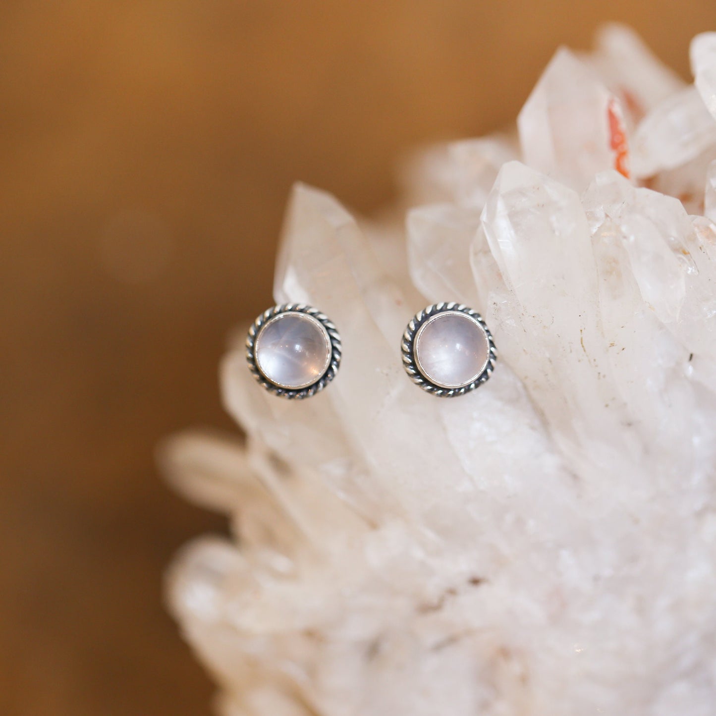 Rose Quartz Stud Earrings – Sterling Silver, Twist Wire Setting