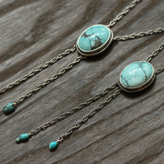 Turquoise Bolo Necklace - Sterling Silver