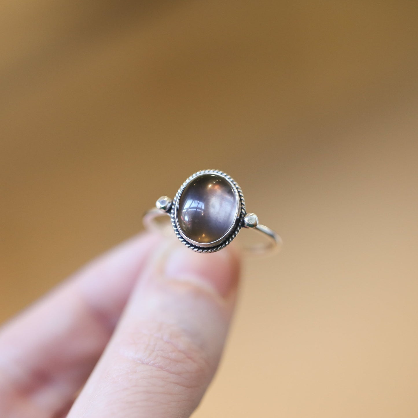 Smoky Quartz Delica Ring -.925 Sterling Silver