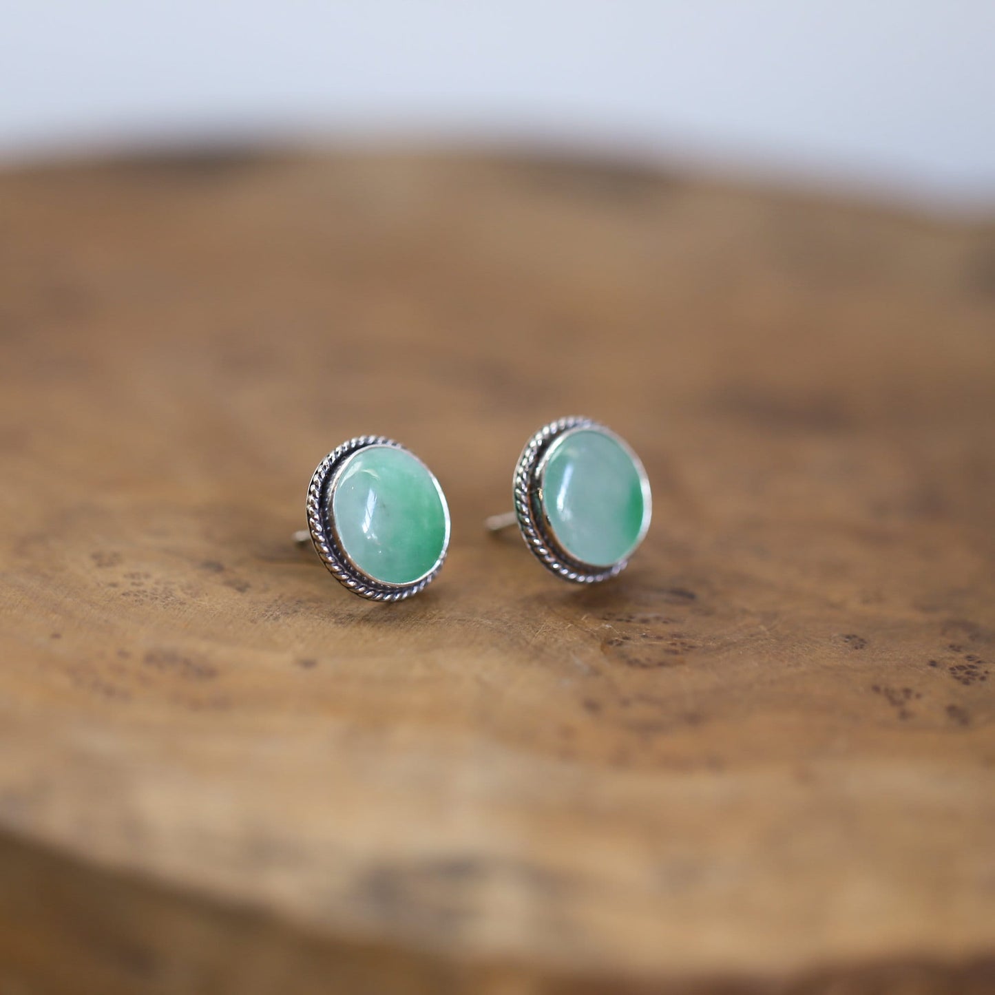 Burma Green Jade Earrings – Sterling Silver Posts, Traditional Design
