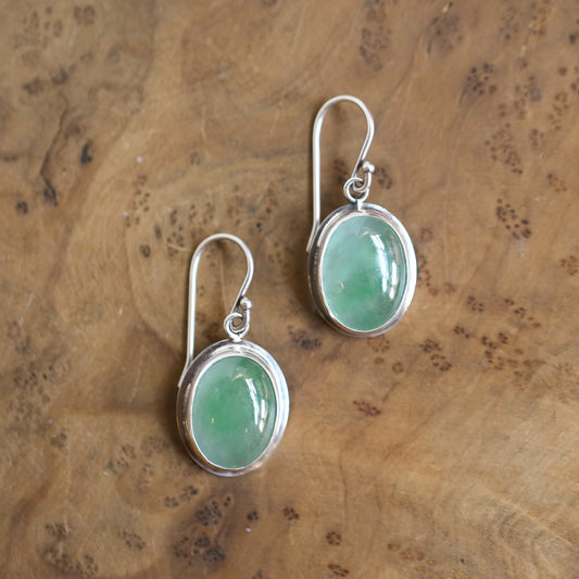 Natural Green Jade Earrings - Sterling Silver Drop Earrings - Natural Jade Drops