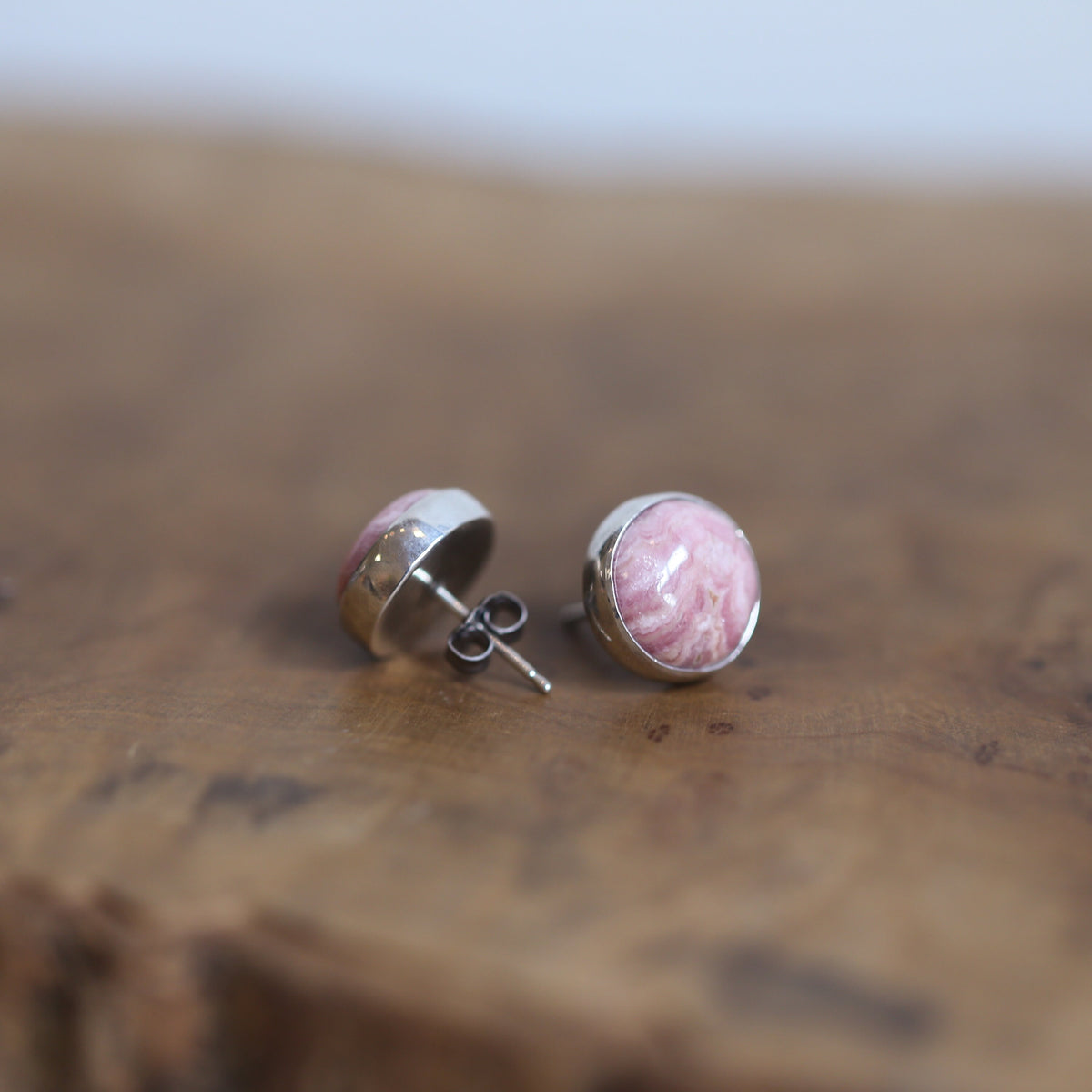 Rhodochrosite Big Post Earrings | Sterling Silver