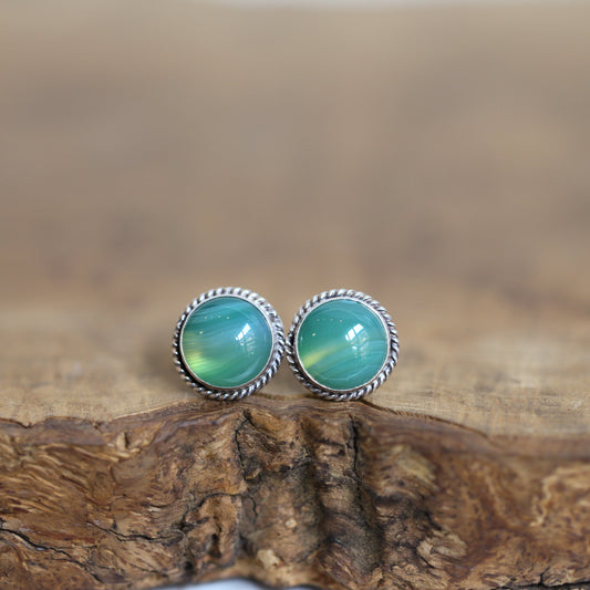 Green Banded Agate Stud Earrings | Sterling Silver