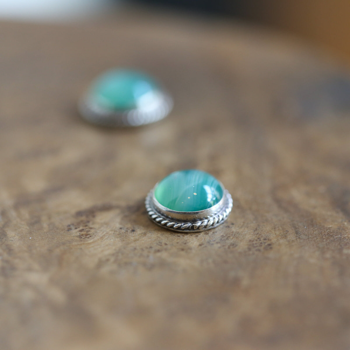 Green Banded Agate Post Earrings | Sterling Silver