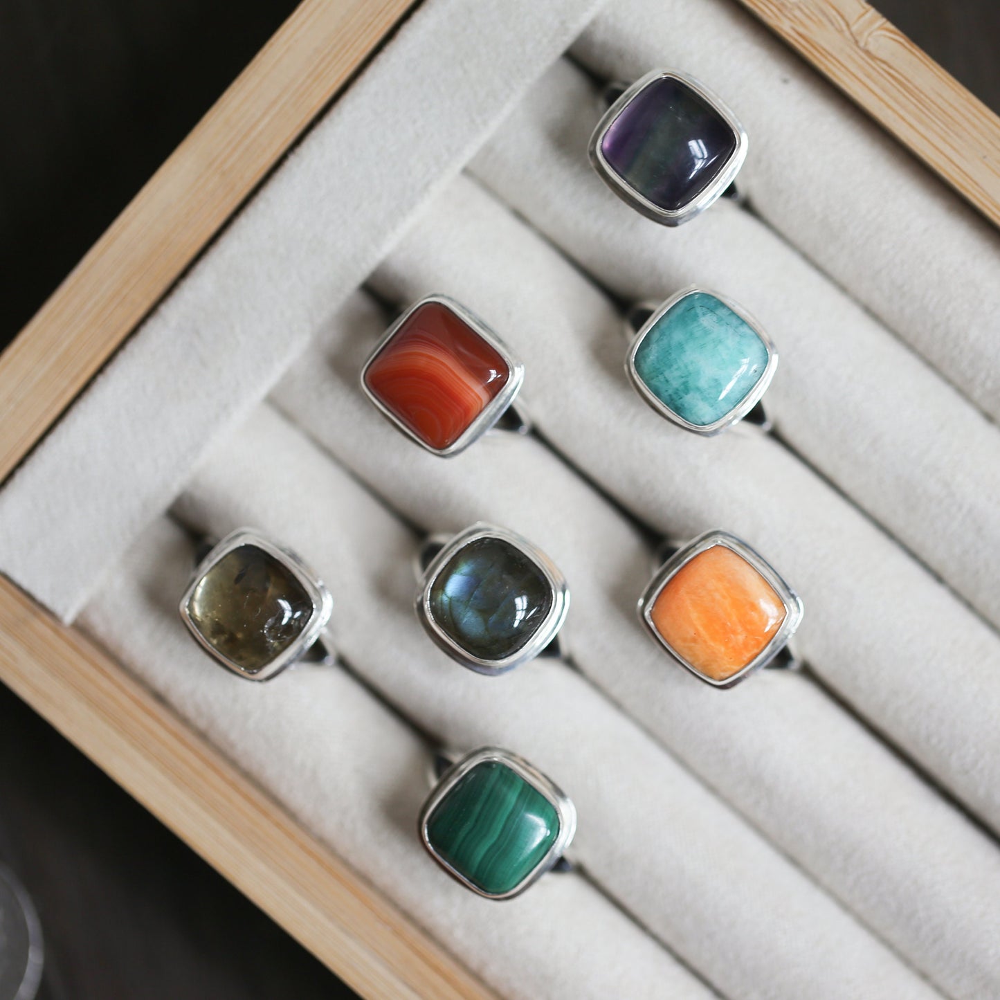 Banded Red Agate Ring – Square Sterling Silver Silversmith Design