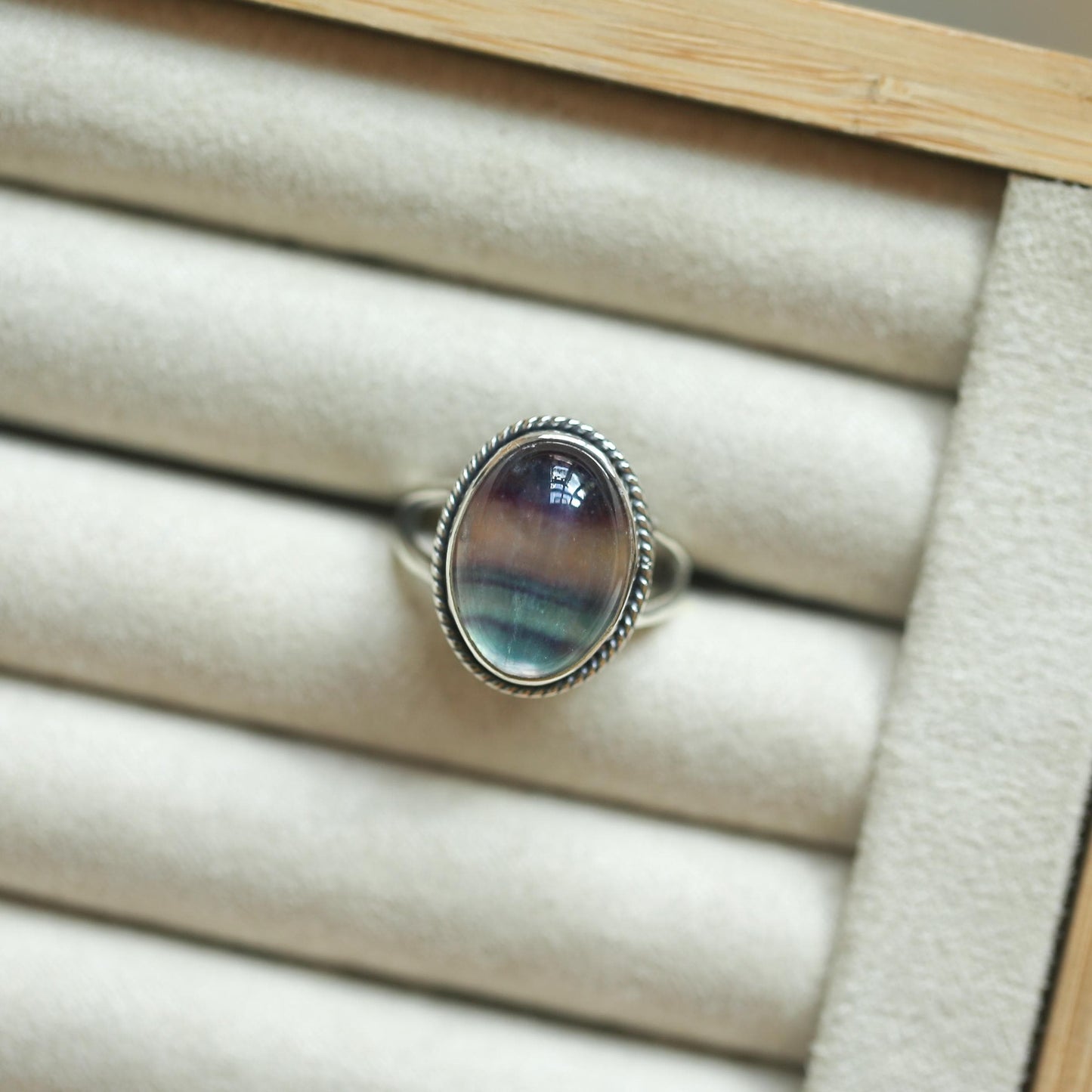 Rainbow Fluorite Boho Ring - Size 7 - .925 Sterling Silver