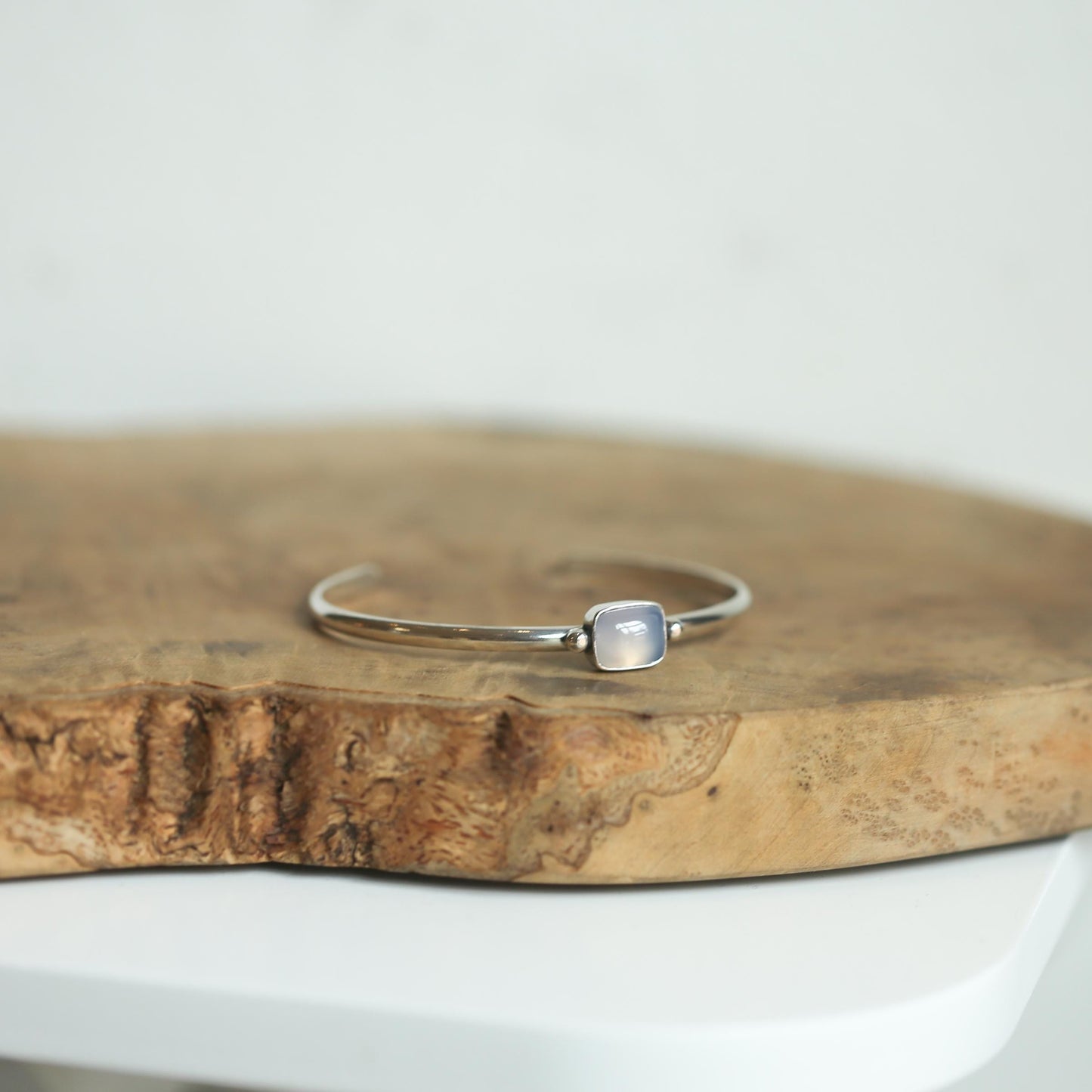 Chalcedony Cuff Bracelet - Chalcedony Bracelet - Blue Chalcedony Bangle - .925 Sterling Silver