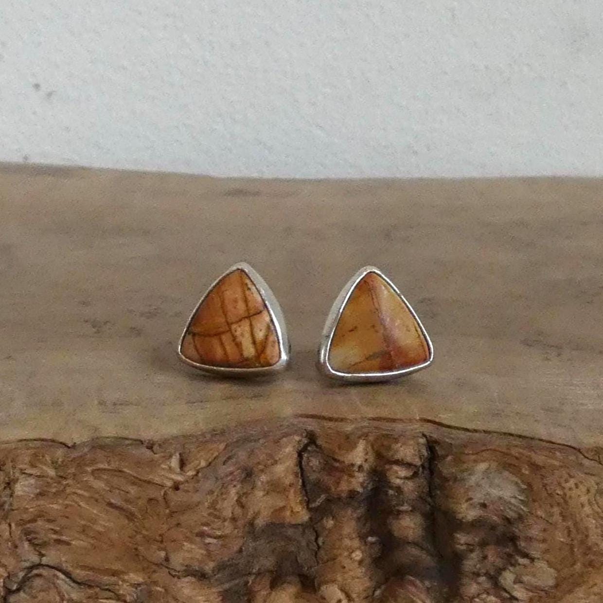 Red Creek Jasper Triangle Posts - Choose your Pair - Sterling Silver