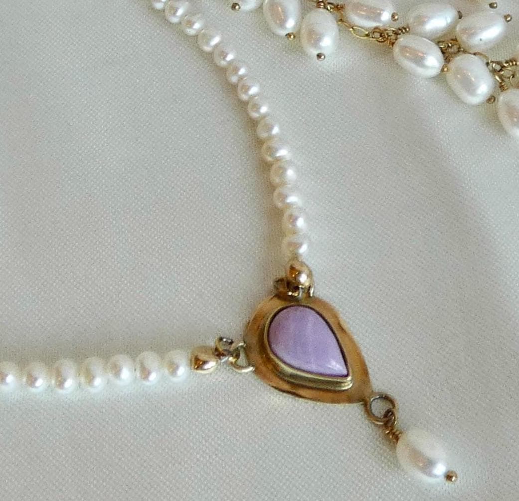 Phosphosiderite Necklace in 14 KT Gold - Pearl necklace