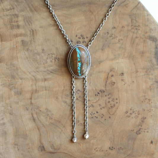 Royston Ribbon Turquoise Bolo Necklace – Sterling Silver - Southwestern Jewelry