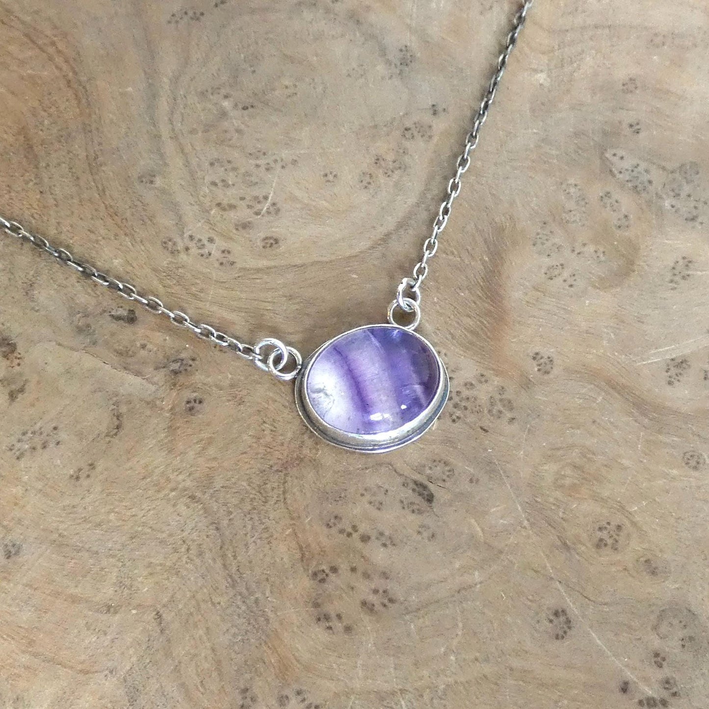 Rainbow Fluorite Pendant with Chain | Sterling Silver