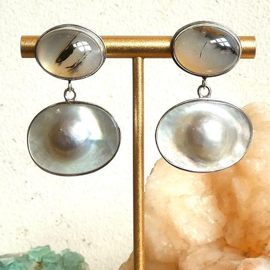 Montana Agate & Blister Pearl Earrings - .925 Sterling Silver