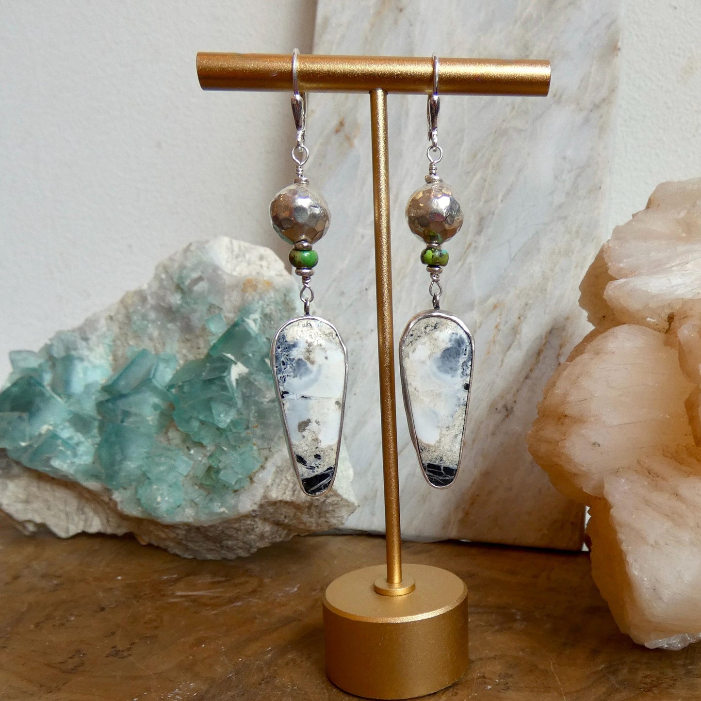 White Buffalo Earrings - Gaspeite Sterling Silver