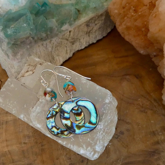 Spiny Oyster Turquoise and Abalone Earrings | Beaded Jewelry