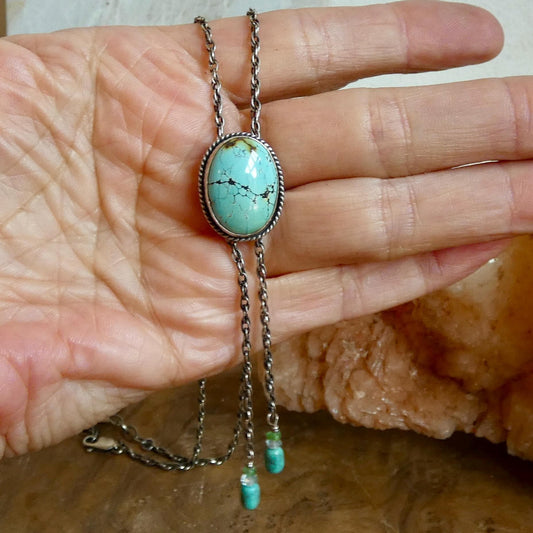 Turquoise Mock Bolo Necklace - Sterling Silver