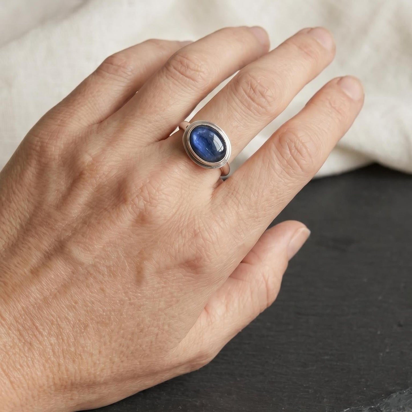 Kyanite East West Ring - Sterling Silver - Blue Kyanite Ring