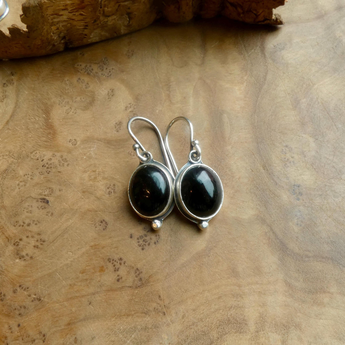 Black Agate Drop Earrings | Sterling Silver | Classic Oval