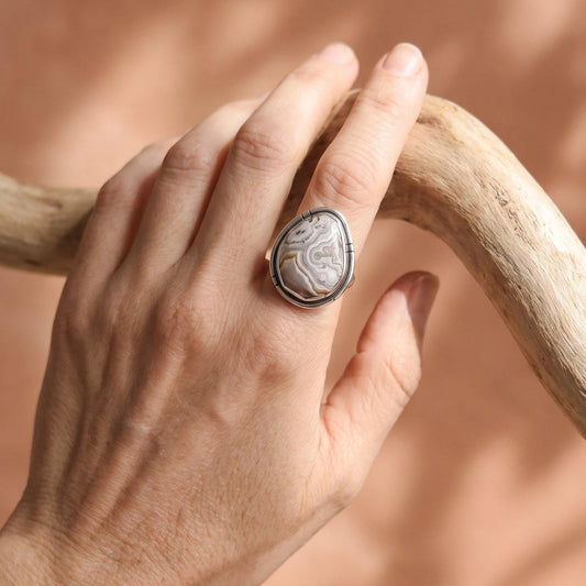 Laguna Lace Agate Chunky Boho Ring | Sterling Silver