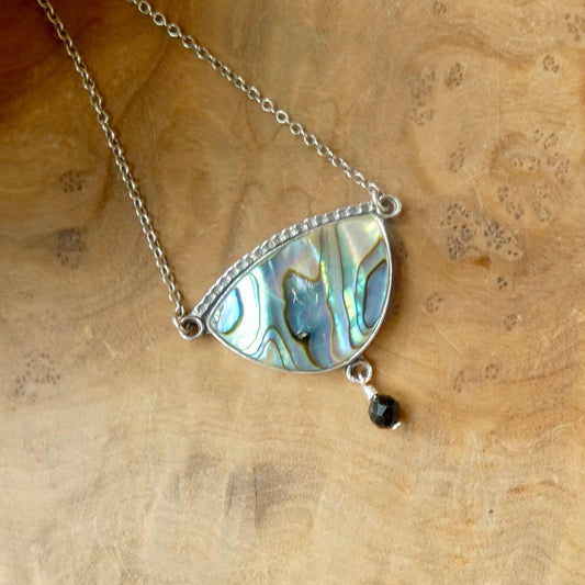 Abalone Y Pendant with Black Tourmaline | Sterling Silver