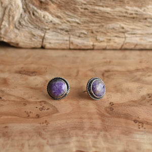 Traditional Posts in Purple Charoite - .925 Sterling Silver - Charoite Posts - Silversmith Studs