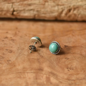 Hammered Turquoise Posts - American Turquoise Earrings - Turquoise Studs - Silversmith