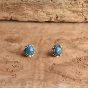 Apatite Hammered Posts - Apatite Studs - Silversmith Earrings - .925 Sterling Silver