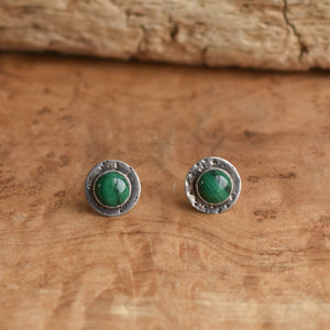 Malachite Textured Posts - Green Malachite Posts - Malachite Earrings - .925 Sterling Silver - Malachite studs