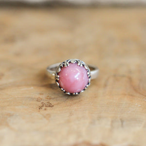 Pink Opal Ring - Majestic Pink Opal Stacker - .925 Sterling Silver - Unique Silversmith