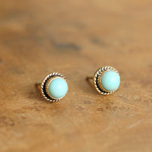 Solid Gold Turquoise Posts - 14 Karat Gold Earrings - Turquoise Studs - Goldsmith