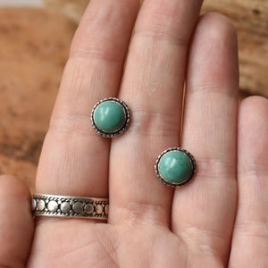 Hammered Turquoise Posts - American Turquoise Earrings - Turquoise Studs - Silversmith