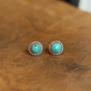 Small Western Turquoise Posts - Boho Turquoise Earrings - Turquoise Studs - Silversmith