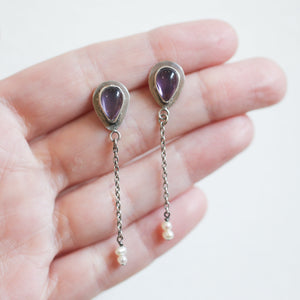 Amethyst Pearl Earrings - Soft Amethyst Drop Earrings - Sterling Silver - Boho Amethyst Jewelry