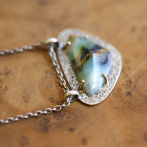Ready to Ship - Peruvian Blue Opal Necklace - 14K Gold Prong Pendant - Sterling Silver - Blue Opal Pendant