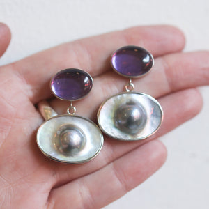 Amethyst and Blister Pearl Earrings - Amethyst Drop Earrings - Sterling Silver - Boho Amethyst Jewelry