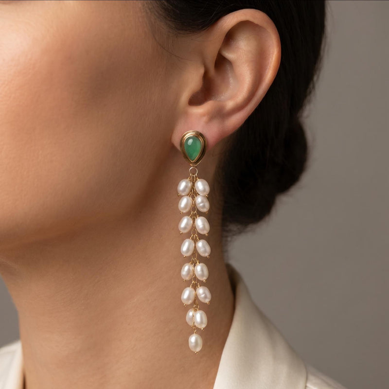 Green Jade and Pearl Drapes earrings