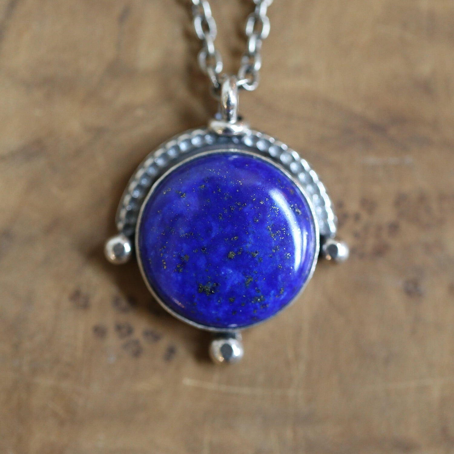 Lapis and Sterling Silver Round Pendant