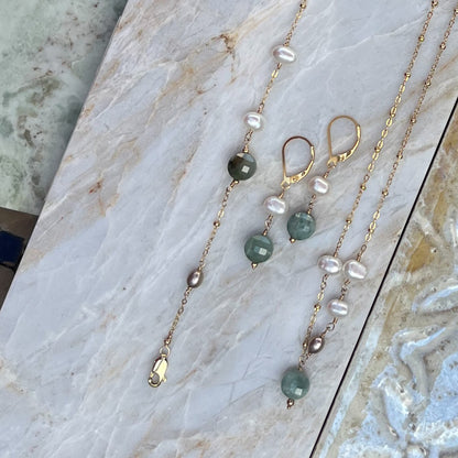 Delicate Sage Necklace - Burma Jade Freshwater Pearl Necklace - 14K Gold Filled - Handcrafted Sterling Silver Jewelry by Linda Blackbourn