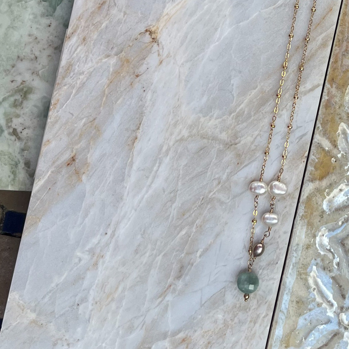 Delicate Sage Necklace - Burma Jade Freshwater Pearl Necklace - 14K Gold Filled - Handcrafted Sterling Silver Jewelry by Linda Blackbourn